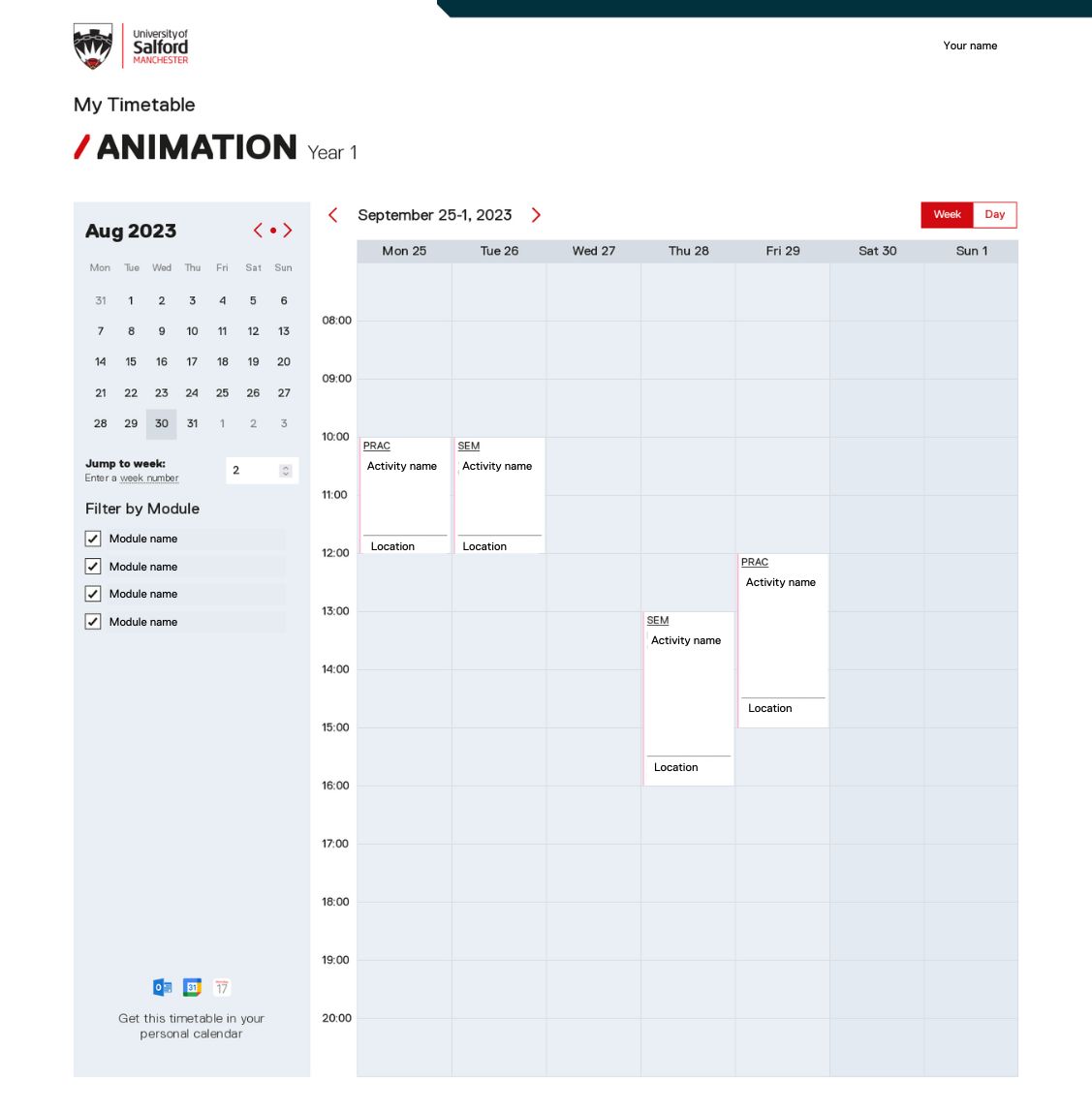 Timetable Guidance University of Salford